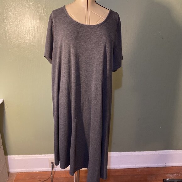 Lane Bryant Designs Collection Dresses & Skirts - Lane Bryant Solid Dark Gray Thick T-Shirt Dress Womens 22/24 Maxi Asymmetrical